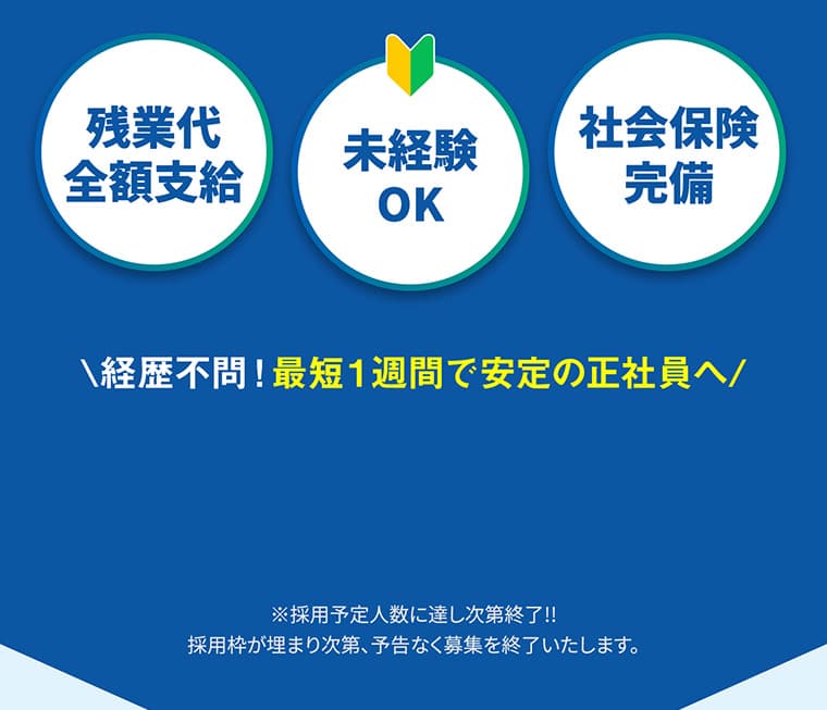 経歴不問!最短1週間で安定の正社員へ